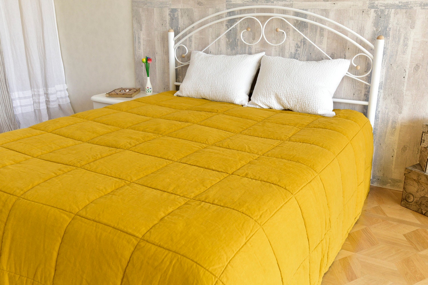 Linen Quilts King Size 11098 Inch Natural Flax Mustard Etsy