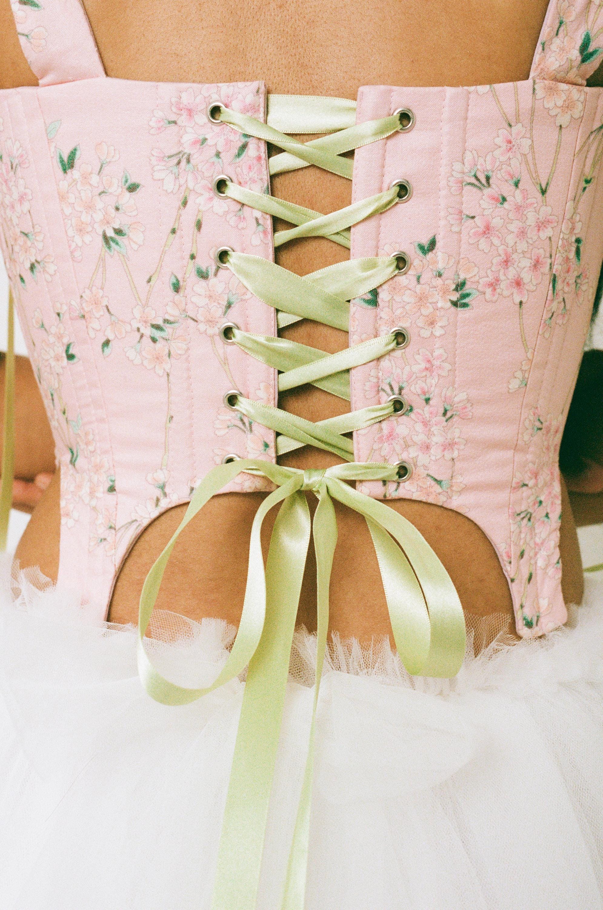 Pastel Pink Blossom & Green Corset Bustier (made to Order) - Etsy