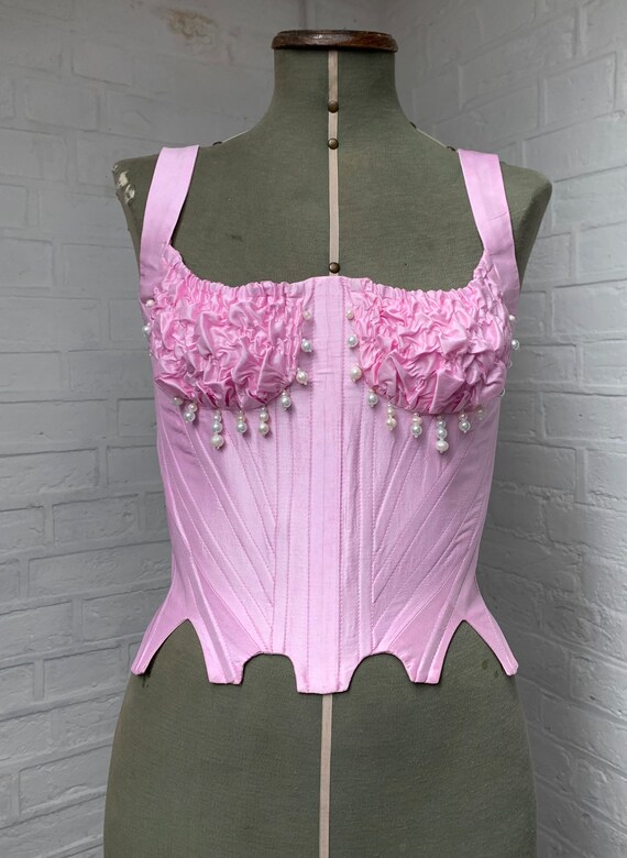 Pearly Baby Pink Silk Corset Bustier made to Order Etsy