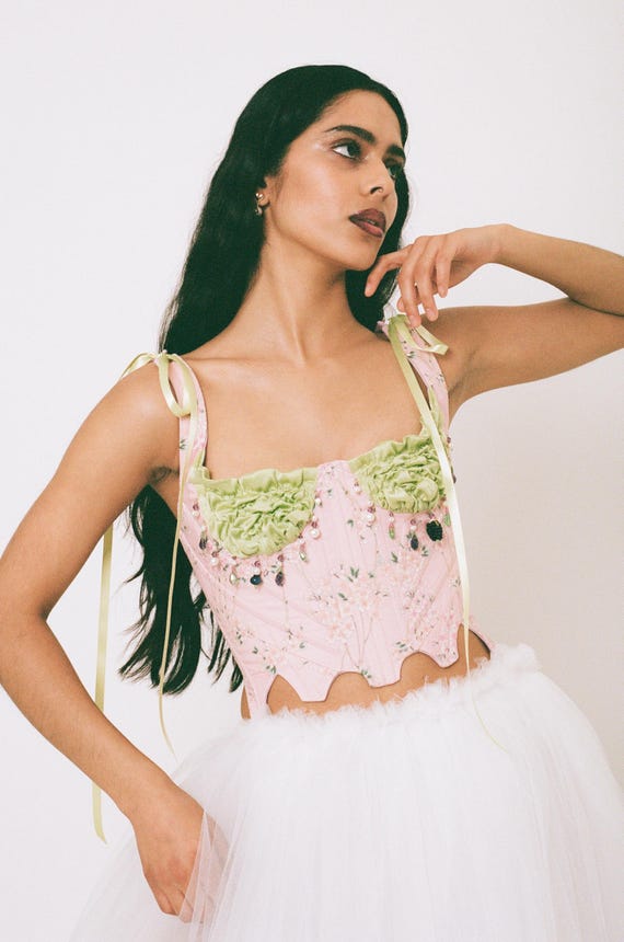 トップス SORIN Fur Ribbons Decorated Bustier Mardi Gras Rhinestone Bustier In Lavender Or Black – NOLA BOO