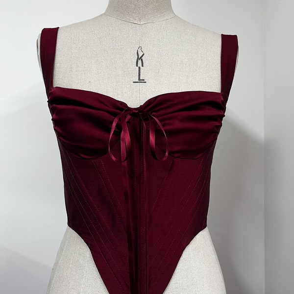 Immoral London Deep Red Silk Corset Bustier (Made to Order)