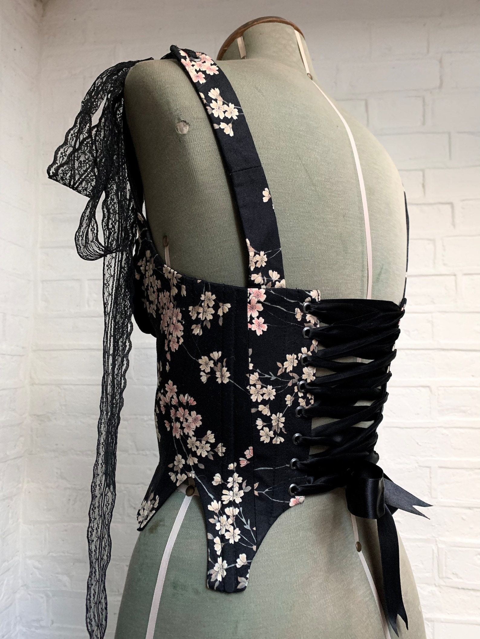 Black Cherry Blossom Corset Bustier made to Order Etsy