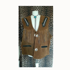 Vintage real leather suede fringe waistcoat