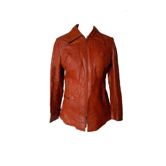 1970's vintage real leather rustic orange/brown da