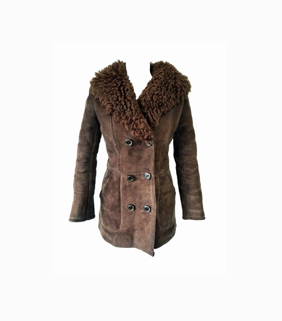 Vintage 70's shearling real suede fur unisex brown