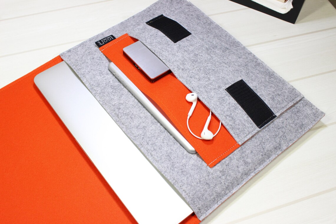 Orange laptop case felt laptop sleeve gray felt case Etsy