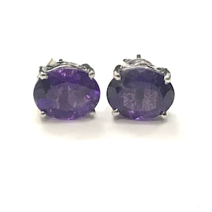 Amethyst Stud Earrings | 925 Sterling Silver Stud Earrings | 7*9 mm purple Gemstone Earrings | February Birthstone Ring | Aquarius Gemstone