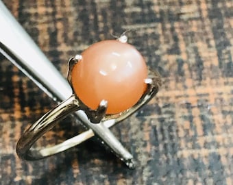Peach Moonstone Ring | Sterling Silver Cabochon Promise Ring