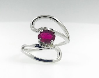 Ruby and Diamond Sterling Silver Ring - Handmade July Birthstone