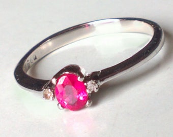 Fiery Elegance: Oval Ruby & Diamond Ring , 925 Sterling Silver , blood red ruby rings, July birthstone Ring ,Gift for her