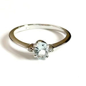 AQUAMARINE DIAMOND RINGS ,Sterling silver ,March birthstone , engagement ring ,Aquamarine Jewelry,natural aquamarine image 4