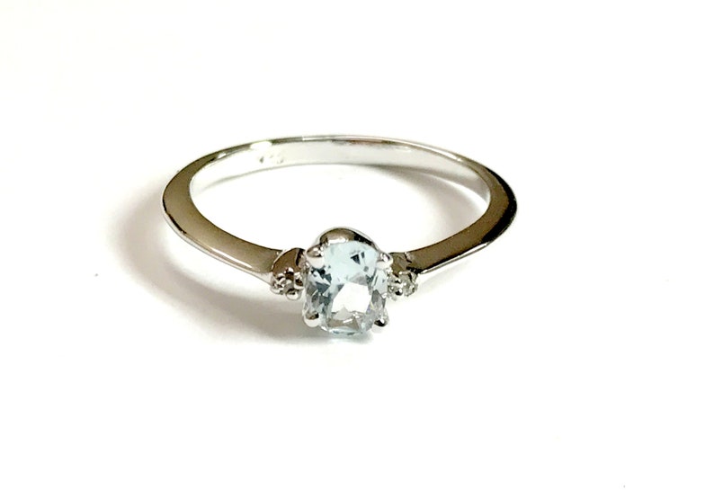AQUAMARINE DIAMOND RINGS ,Sterling silver ,March birthstone , engagement ring ,Aquamarine Jewelry,natural aquamarine image 4