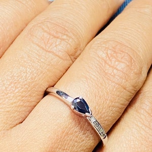 Elegant Pear Sapphire Ring | Pave Diamond Band | Minimalist Stacking Ring- Stackable Ring | September Birthstone Ring | Blue Sapphire Ring |