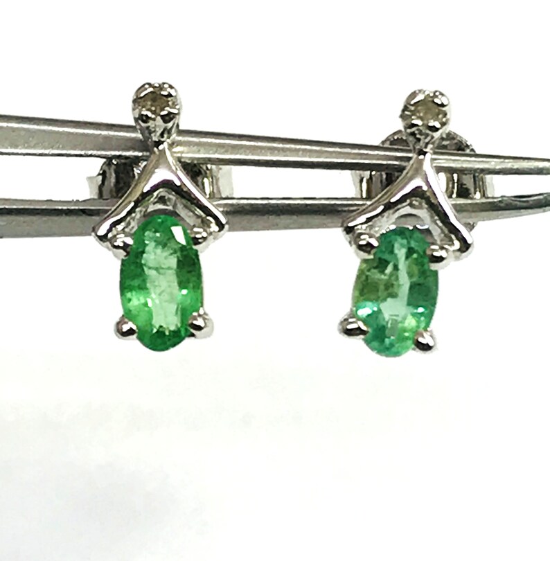 TINY EMERALD DIAMONDS Stud earrings Natural Diamonds,Green Beryl earrings,Natural Emerald,Gift for loved ones .. May birthstone