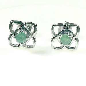 Green Emerald Stud Earrings | Silver Studs Earrings | Gemstone Stud Earrings | Floral Design Stud Earrings | Perfect gift for May Birthstone
