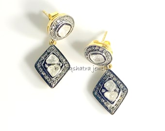 100% NATURAL DIAMONDS EARRINGS in sterling silver 925, diamond dangle earrings , chandeliers , party wear for women, diamond antique earring