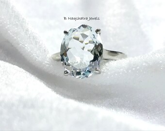 Oval Aquamarine Ring: Sterling Silver Solitaire, March Birthstone