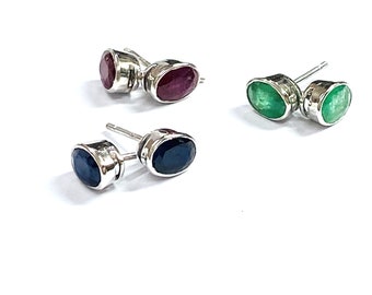 Natural EMERALD Earrings, Green Gemstone ,Ruby earrings , Sapphire earrings ,  Sterling Silver, Gift For Her
