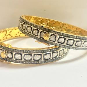 Timeless Elegance: Slice Cut Pave Diamond Bangle in Black Rhodium-925 Sterling Silver - Victorian Style Diamonds Bangle.
