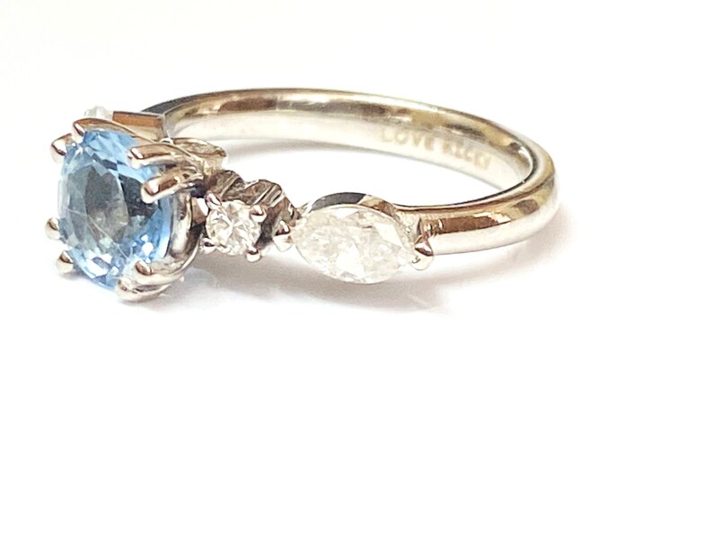 Santa Maria Aquamarine Diamond Engagement Ring, White gold Wedding Ring, Aquamarine solitaire Ring. image 3