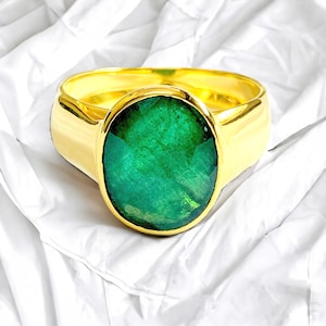 Oval Emerald Gold Men&#39;s Ring: 18k Solid Gold, May Birthstone , 5ct size