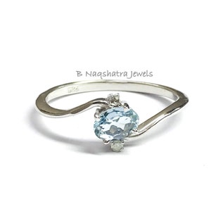 Aquamarijn diamanten ring | Edelsteenring | Sterlingzilveren ring | Geboortesteenring maart | Beloftering voor haar | Stapelbare boho-ring voor haar