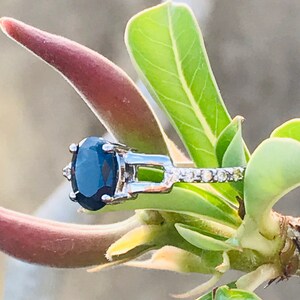 Blue Sapphire Ring | 925 Sterling Silver Ring | Sapphire Oval September Birthstone Gift | Neelam Gemstone Ring | Promise Ring For Her |