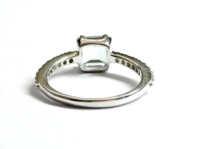 March Birthstone AQUAMARINE DIAMOND ENGAGEMENT Ring Sterling Silver Ring,Promise Ring for Her... Aquamarine Ring