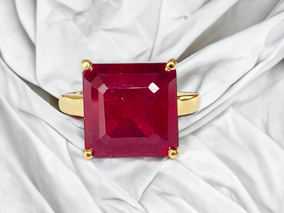 Handmade 14k Gold Asscher Cut Ruby Ring: July Birthstone - Etsy