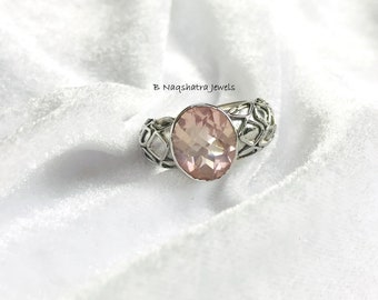 Rose Quartz Ring | Handmade 925 Sterling Silver Ring | Pink Gemstone Ring | Perfect Gift For Her | Pink Quartz Gemstone Ring For Women |