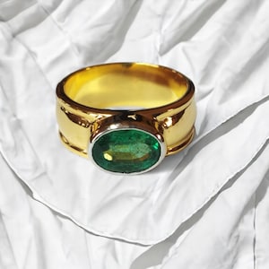 Oval Emerald Gold Ring | 3ct Oval Emerald & Solid 18k Gold Ring | May Birthstone  Astrological Statement Ring For Him | Emerald Ring For Men