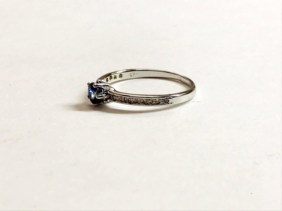 DAINTY BLUE SAPPHIRES with Diamondssterling silver ring Etsy