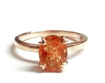Rose Gold Plated Sunstone Ring: Sterling Silver Feldspar Gemstone