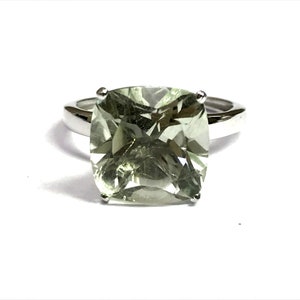 Statement Prasiolite Ring | 12mm Cushion Cut | Green Amethyst Ring | February Birthstone Ring | Prasiolite Stone Ring For Her | Wedding Gift