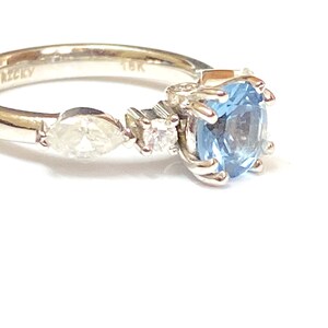 Santa Maria Aquamarine Diamond Engagement Ring, White gold Wedding Ring, Aquamarine solitaire Ring. 7 US