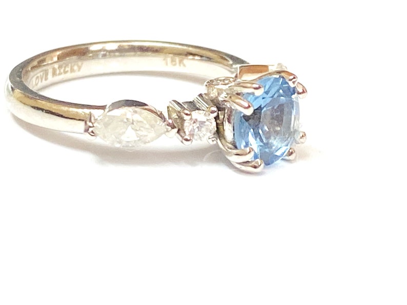 Santa Maria Aquamarine Diamond Engagement Ring, White gold Wedding Ring, Aquamarine solitaire Ring. 7 US