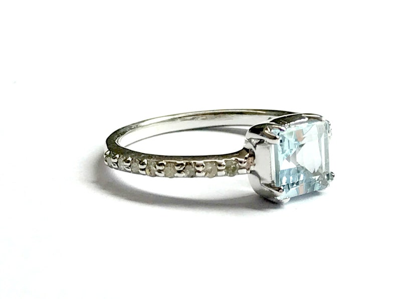 March Birthstone AQUAMARINE DIAMOND ENGAGEMENT Ring Sterling Silver Ring,Promise Ring for Her... Aquamarine Ring