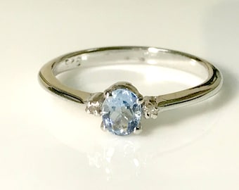 AQUAMARINE DIAMOND RINGS ,Sterling silver ,March birthstone , engagement ring ,Aquamarine Jewelry,natural aquamarine