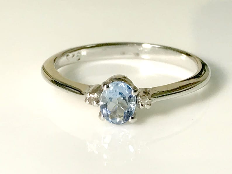 AQUAMARINE DIAMOND RINGS ,Sterling silver ,March birthstone , engagement ring ,Aquamarine Jewelry,natural aquamarine image 1