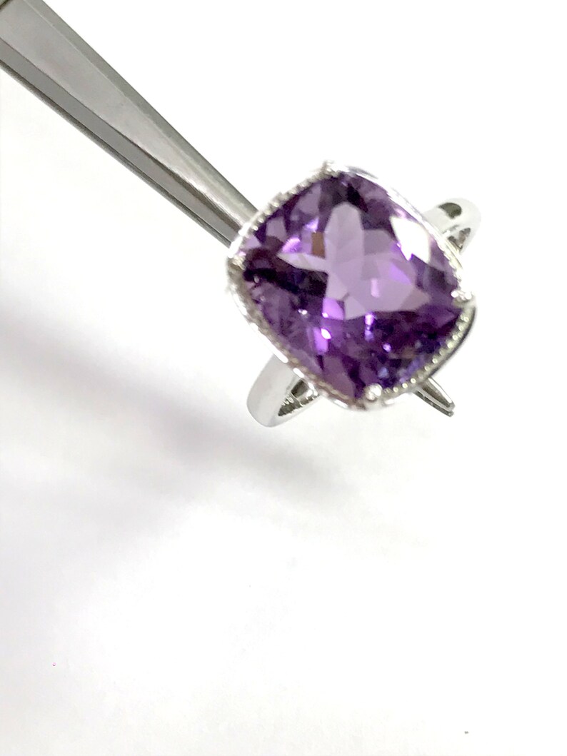 Valentine Gift for Her... Healing properties February Birthstone AMETHYST OCTAGON RING Aquarius Purple Gemstone Sterling silver ring