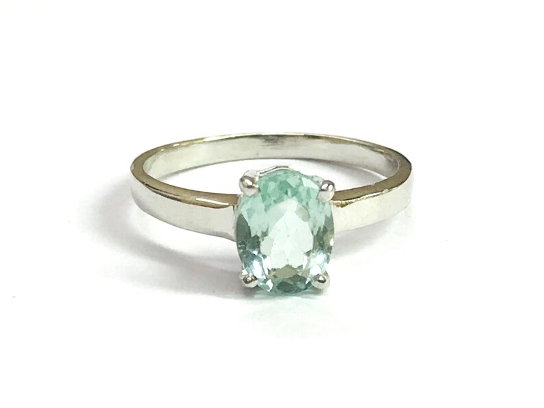 Solitaire Ring Natural aquamarine Sterling Silver sky blue ring,valentine gift DAINTY AQUAMARINE RINGS March birthstone