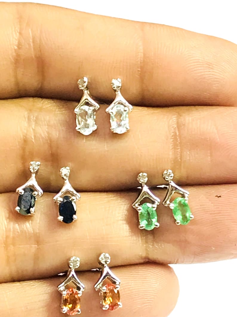 TINY EMERALD DIAMONDS Stud earrings Natural Diamonds,Green Beryl earrings,Natural Emerald,Gift for loved ones .. May birthstone