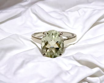 Prasiolite Ring: Oval Green Amethyst, 925 Sterling Silver