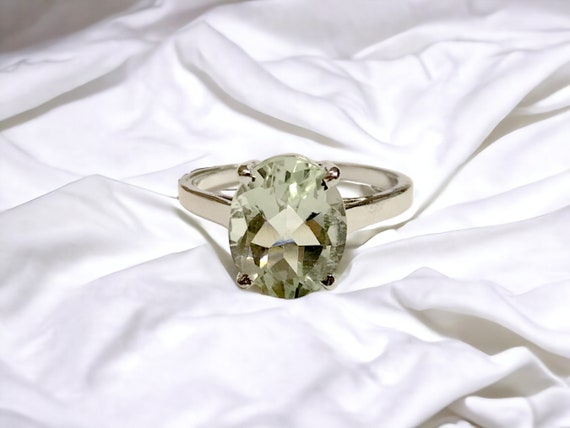 Sterling Silver 12mm Green Quartz Prasiolite Diamond Ring Sterling Silver 12mm Green Quartz Prasiolite Diamond Ring