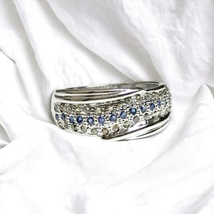 Sapphire & Diamonds Ring | Delicate September Birthstone Ring | Diamond Ring | Sterling Silver Ring | Cocktail Ring Women | Gift For Her
