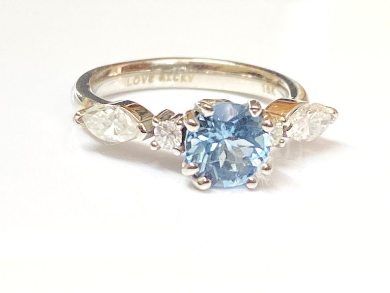 Santa Maria Aquamarine Diamond Engagement Ring, White gold Wedding Ring, Aquamarine solitaire Ring. image 6