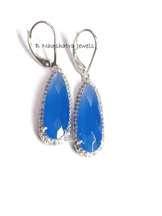 Latch Back Earring Natural Blue Chalcedony For Women 925 Sterling Silver Fashion Birthstone Jewellery Latch Back Earring Natural Blue Chalcedony For Women 925 Sterling Silver Fashion Birthstone Jewellery
