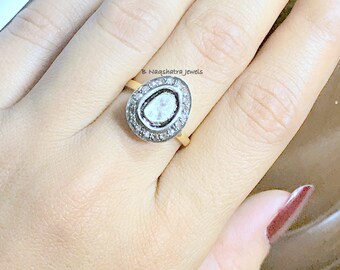 Rose Cut Diamond Pave Ring: Antique Style Sterling Silver Wedding Band