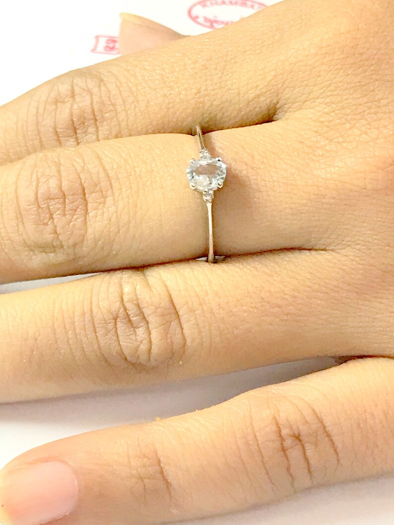 AQUAMARINE DIAMOND RINGS ,Sterling silver ,March birthstone , engagement ring ,Aquamarine Jewelry,natural aquamarine image 9