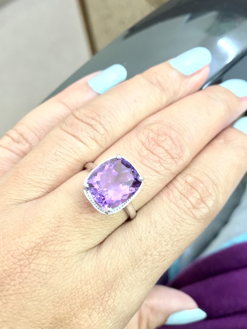 Valentine Gift for Her... Healing properties February Birthstone AMETHYST OCTAGON RING Aquarius Purple Gemstone Sterling silver ring